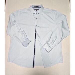 Alex Vando Mens Premium Blue Long Sleeve Dress Shirt Printed Cuffs 2XL Bamboo